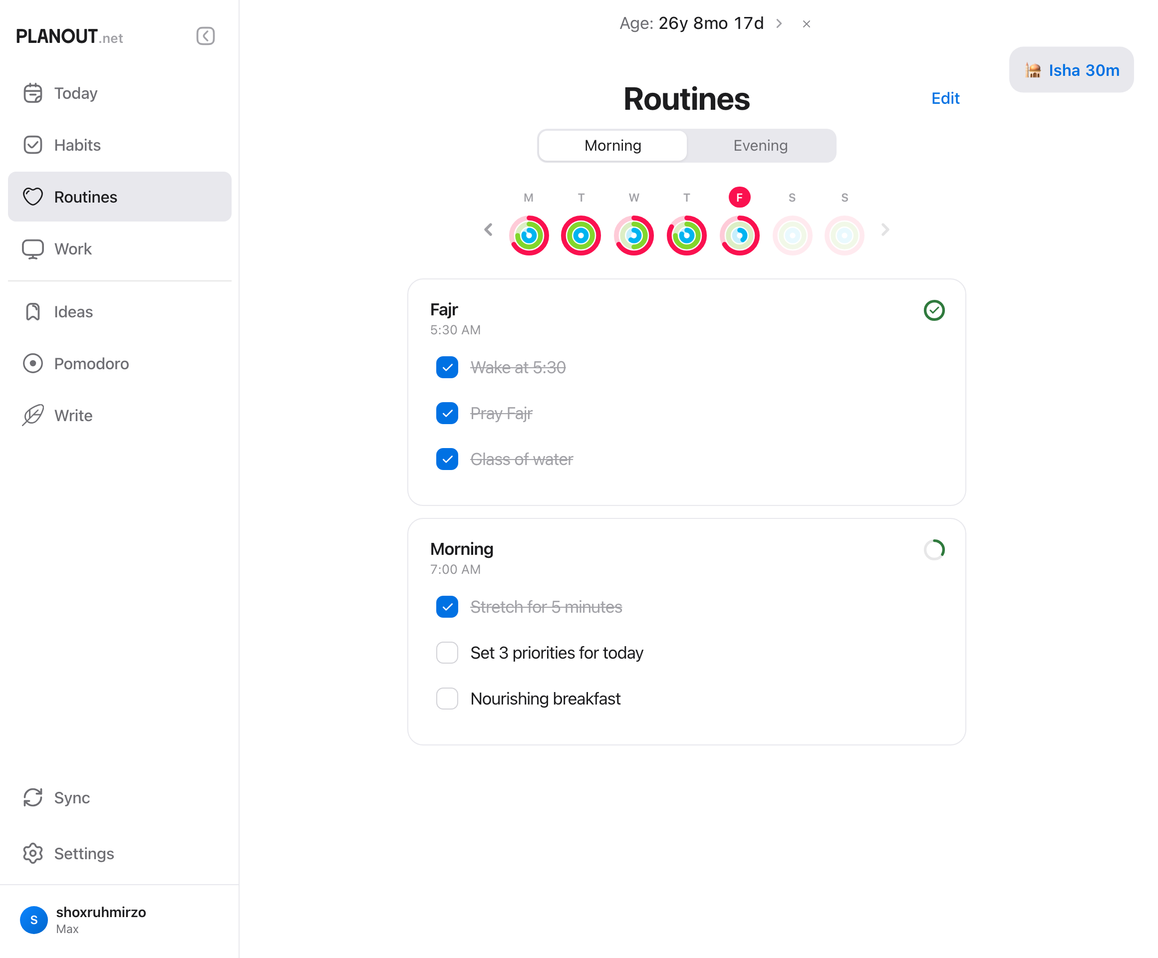 Daily routines in Planout